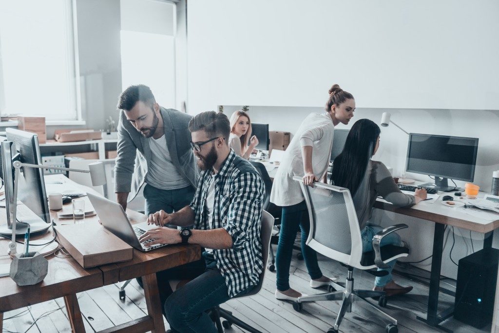 A team of employees working